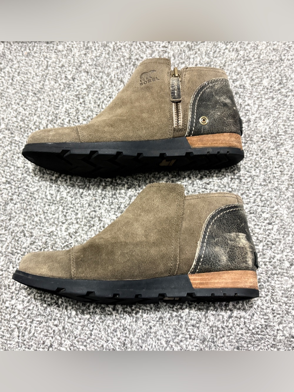 Sorel Womens Major Low Boots Sz 8.5 Brown Suede Distressed Side Zip Ankle Bootie